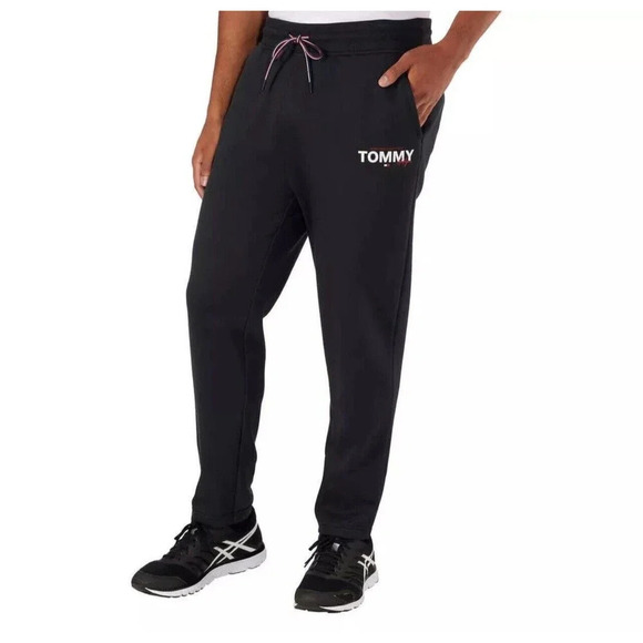 Tommy Hilfiger Fleece Jogger Sweatpants Size L Black Drawstring - Picture 1 of 8